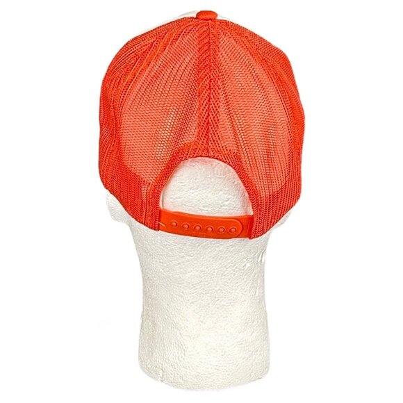 Vintage 80s Jimmy Buffett Trucker Hat Orange Mesh Snapback White Foam Front - Picture 3 of 6